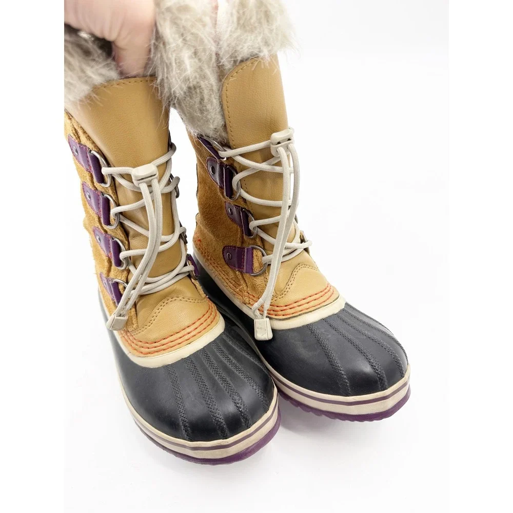 Sorel Joan of Arctic Kids Winter Boots Tan Purple Waterproof NY1858-373 Size 3